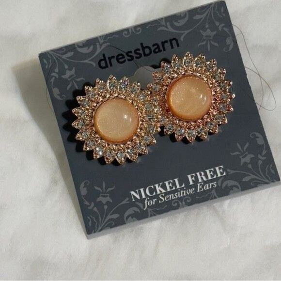 Dress Barn New Earrings Pierced Pink Cat Eye Center Rhinestones Rose Gold - Picture 3 of 6